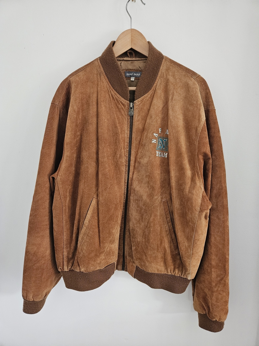 Vintage NAF NAF Brown Suede Bomber Jacket Mens Large 80s